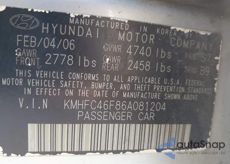 2006 Hyundai Azera Limited/Se из США, поврежденный, VIN KMHFC46F86A081204